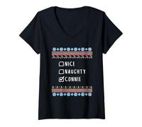 Womens Nice, Naughty, Connie Christmas Ugly Sweater Style V-Neck T-Shirt