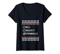 Womens Nice, Naughty, Emmanuelle Christmas Ugly Sweater Style V-Neck T-Shirt