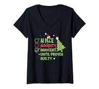 Womens Nice Naughty Innocent Until Proven Guilty Christmas List V-Neck T-Shirt