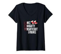 Women's Nice Naughty Insufficient Evidence Funny Christmas V-Neck T-Shirt