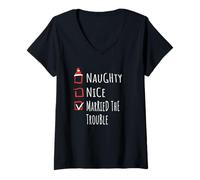 Womens Nice Naughty Married The Trouble Christmas List Shirt Xmas V-Neck T-Shirt