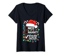 Women's Nice Naughty Never Mind I'll Buy My Own Stuff Shirt Xmas V-Neck T-Shirt