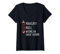Womens Nice Naughty Waiting for Santa’s Refund List Shirt Xmas V-Neck T-Shirt