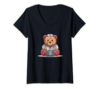 Women's Nice Teddy Bear in Emergency Doc Look V-Neck T-Shirt