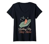 Womens NICU Dad Preemie Father Tiny But Mighty Neonatal Care Fight V-Neck T-Shirt