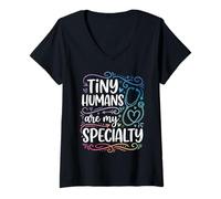 Women's NICU Nurse Tiny Humans are My Specialty Cute V-Neck T-Shirt