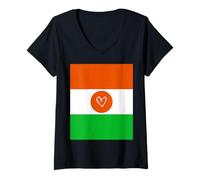 Womens Niger Flag Nigerien Heart Proud Heritage National Day V-Neck T-Shirt