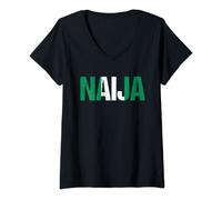 Womens Nigerian Flag Gift Distressed Nickname For Nigerians Naija V-Neck T-Shirt