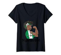 Womens Nigerian Roots Crown African Pride Nigerian Girl Nigeria V-Neck T-Shirt