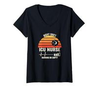 Women's Night and Shift ICU Nurse Running On Empty Funny V-Neck T-Shirt