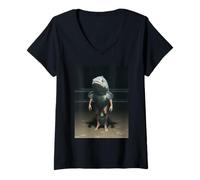 Women's Night Beach Fish Man Weird Sea Creature Hybrid V-Neck T-Shirt