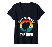 Womens Night Belongs to The Kiwi Vintage Sunset Kiwi V-Neck T-Shirt