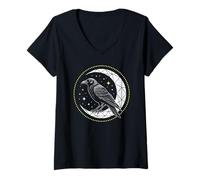 Womens Night Black Bird Raven | Mystic Corvid Crow Lovers V-Neck T-Shirt