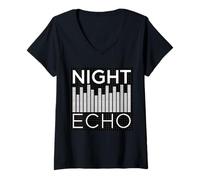 Women's Night Echo Geometric Sound Wave Graphic Linear Art V-Neck T-Shirt