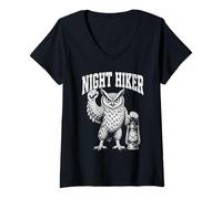 Women's Night Hiker Funny Owl Lantern Wilderness Camping Design V-Neck T-Shirt