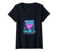 Women's Night Jaws Retrowave Synthwave 80s Shark Cosmic V-Neck T-Shirt