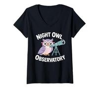 Womens Night Owl Observatory Astronomy Theme V-Neck T-Shirt