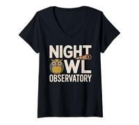 Womens Night Owl Observatory Astronomy Theme V-Neck T-Shirt