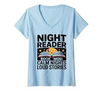 Women's Night Reader Book Mom Calm Nights Loud Stories V-Neck T-Shirt