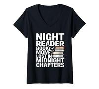 Women's Night Reader Book Mom Lost in Midnight Chapters V-Neck T-Shirt