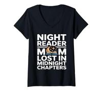 Women's Night Reader Mom Lost in Midnight Chapters V-Neck T-Shirt