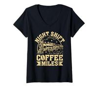 Women's Night Shift Coffee Miles Vintage Train Design V-Neck T-Shirt