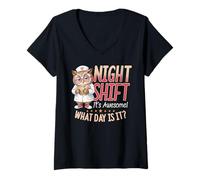 Women's Night Shift It's Awesome What Day is It Nurse V-Neck T-Shirt