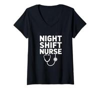 Women's Night Shift Nurse Funny Nursing Stethoscope V-Neck T-Shirt