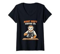 Women's Night Shift Owl Coffee Barista V-Neck T-Shirt