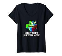 Women's Night Shift Survival Mode Nurse Medical Coffee V-Neck T-Shirt