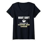Women's Night Shift Surviving On Coffee and Chaos Clinical Nurse V-Neck T-Shirt