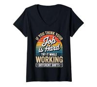 Women's Night Shift Worker Third Shift Job Different Shifts V-Neck T-Shirt
