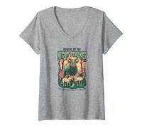 Womens Night Stalker Horned Monster Halloween Art V-Neck T-Shirt