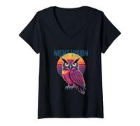 Womens Night Vision Geometric Owl Retro Sunset Vaporwave V-Neck T-Shirt