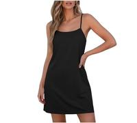 Women's Nightdress Cami Slip Nighties - Spaghetti Strap Mini Nightshirt, Solid Color Sleeveless Sleep Dress, Soft Breathable Loungewear Nightgown for Ladies, Casual Cozy Comfy Home Nightwear Black