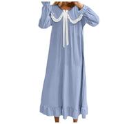 Women's Nightdress Long Sleeve Nightshirt Ladies Cute Peter Pan Collar Princess Nightgown Ruffle Sleepwear Sleepshirts