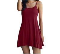 Womens Nightdress with Built in Bra Solid Color Spaghetti Strap Nighties Modal Cotton Hidden Support Nightgown Sleeveless Crew Neck Nightshirts Ladies Soft Comfy Nightwear Causal Loungewear