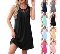 Womens Nightdresses Cotton midi Black Dresses Summer Sleeveless lace Crewneck Sundress Beach Vacation Casual Sleepwear Outfit Stretchy Pleated Dress Going Out Lounge Holiday Essentials Clothes
