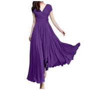 Women's Nightdresses & Nightshirts Women's V Neck Solid Color Short Sleeve Chiffon Waist Closing Evening Dress Long Satin Nightdresses for Women Uk Pajamas for Women Nightwear (Dark Purple, XXL)