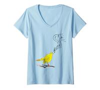 Women's Nightingale Singing Bird Classical Music Notes Bird Watching V-Neck T-Shirt