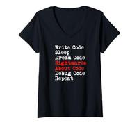 Womens Nightmares About Code Debugging Meme V-Neck T-Shirt