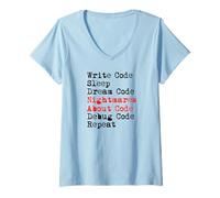 Womens Nightmares About Code Debugging Meme V-Neck T-Shirt