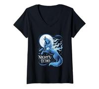 Womens Night's Echo Mystical Wolf Moon Howling V-Neck T-Shirt