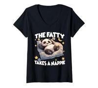 Women's Nighttime Panda - Funny Comfortable Panda Pajamas V-Neck T-Shirt