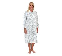 Womens Nightwear 100% Brushed Cotton Wincyette Floral Nightie Warm Classic with Long Sleeves Women's Nightdresses & Nightshirts UK Size 8-26 (24-26, Blue)