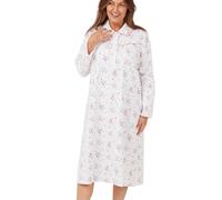 Womens Nightwear 100% Brushed Cotton Wincyette Floral Nightie Warm Classic with Long Sleeves Women's Nightdresses & Nightshirts UK Size 8-26 (20-22, Pink)