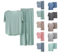 Women's Nightwear Ice Silk Pjs Set Unisex 2 Piece Lounge Outfits Co Ord Shorts Sets Summer Short Sleeve Basic Tee Tops and Trosuers Jogging Tracksuits Leisure Sleepwear Nightwear