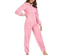 Women's Nightwear Onesies UK Sale Comfy Fleece Pyjamas Hooded Onesie Zip Up Pyjamas Full Length All in One Fluffy Fleece Onesie Lounge Wear Comfort Loungewear Plus Size 8-18 Pink