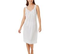 Women's Nightwear Smooth Full Slip Built-Up Shoulder Trimmed Lace Wide Strap Slip Polyester Nightdress for Women Plus Size Soft & Comfortable Night Dress Women UK Size 10-32 (White, 14)