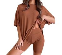Women's Nightwear Summer 2 Piece Uk Gym Casual Short Sleeve Travel Loungewear Collarless Fashion Holiday Workout Oversized Yoga Sleepwear